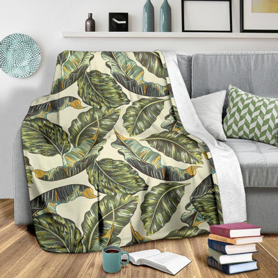 Banana Leaf Pattern Print Design Vintage Fleece Blanket