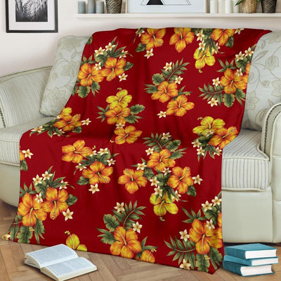 Orange Wild Hibiscus Pattern Print Design Fleece Blanket