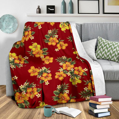Orange Wild Hibiscus Pattern Print Design Fleece Blanket