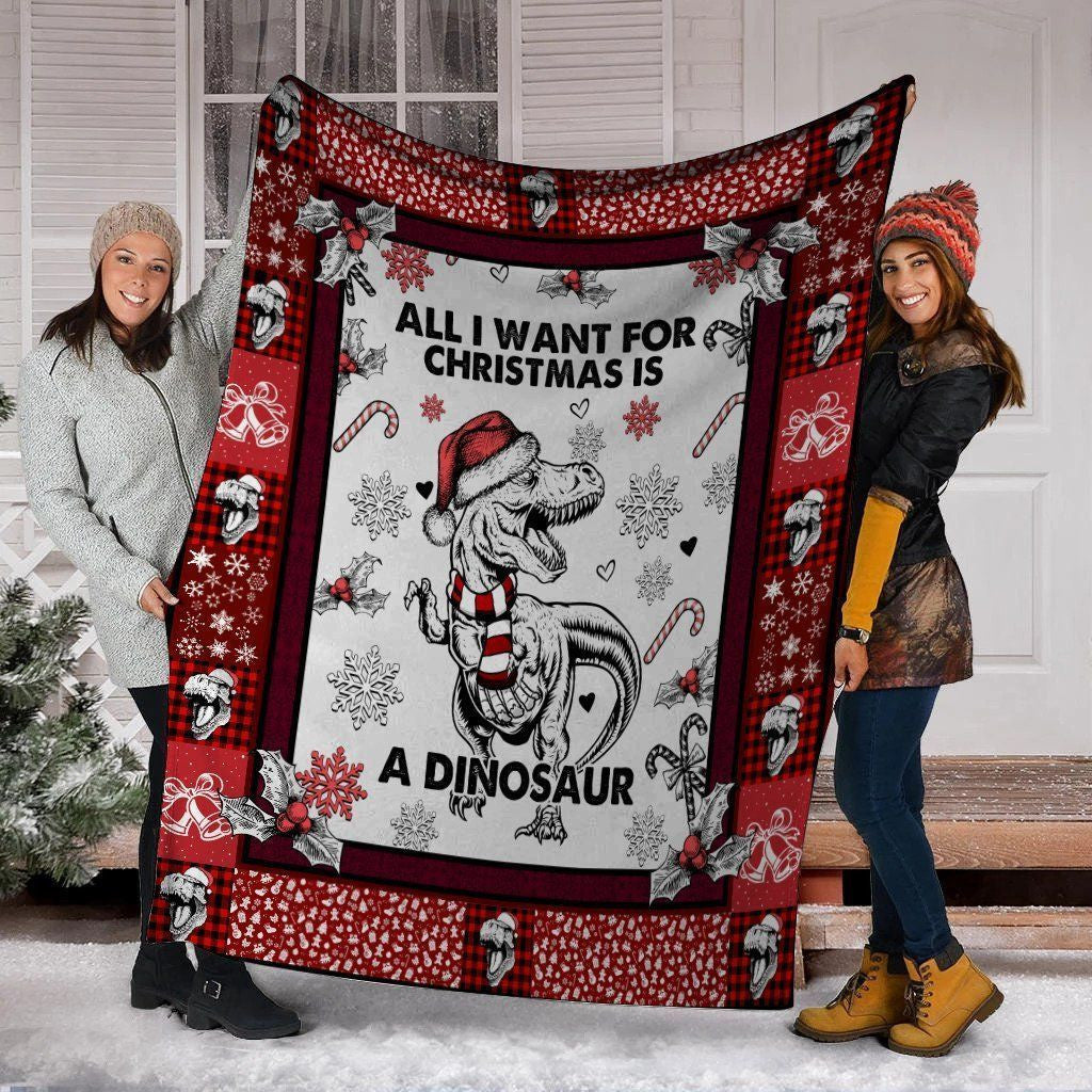 All I Want For Christmas Is A Dinosaur Xmas Fleece Blanket