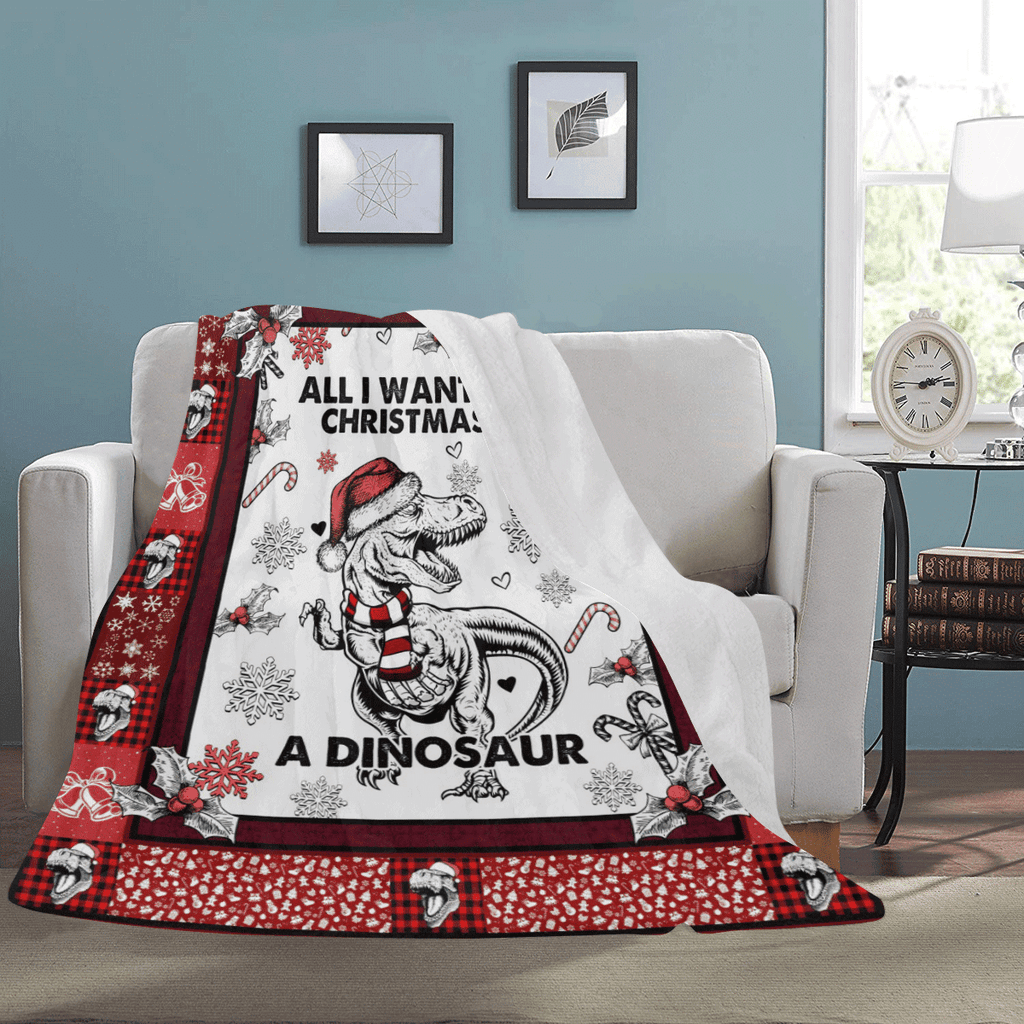 All I Want For Christmas Is A Dinosaur Xmas Fleece Blanket