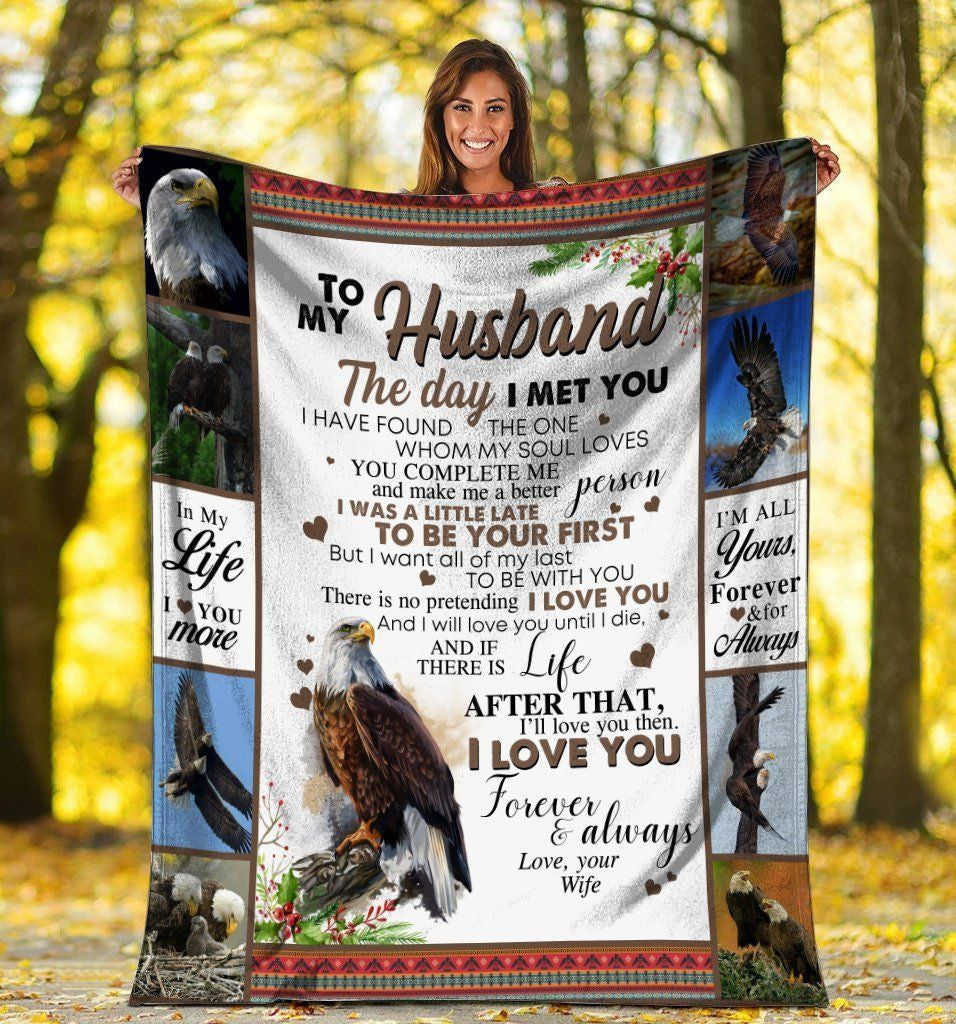 To My Husband The Day I Met You Eagle Bird Fleece Blanket