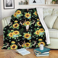Buffalo Skull Sunflower Pattern Print Design Black Fleece Blanket