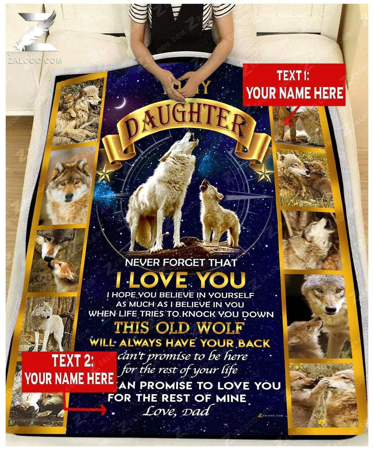 Custom Fleece Blanket - Wolf - For Daughter From Dad - This Old Wolf Will Always Have Your Back