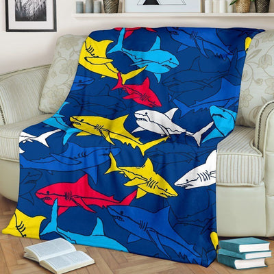 Colorful Shark Color Pattern Fleece Blanket