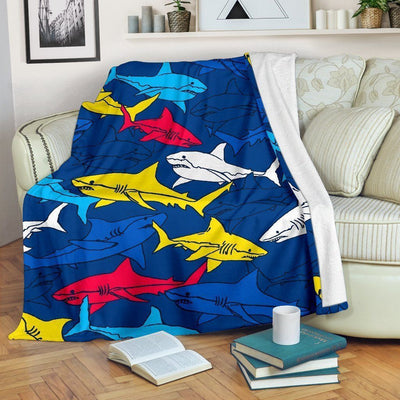Colorful Shark Color Pattern Fleece Blanket