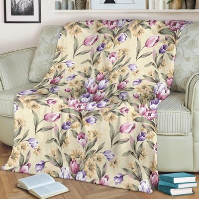 Vintage Tulip Pattern Print Design Fleece Blanket