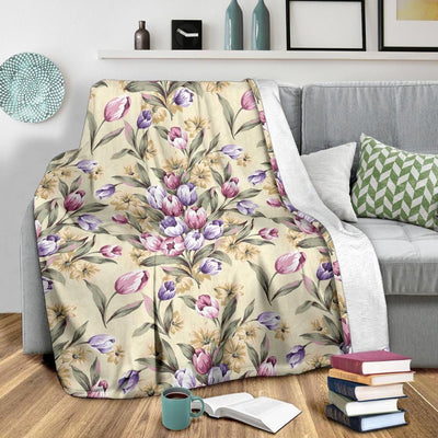 Vintage Tulip Pattern Print Design Fleece Blanket
