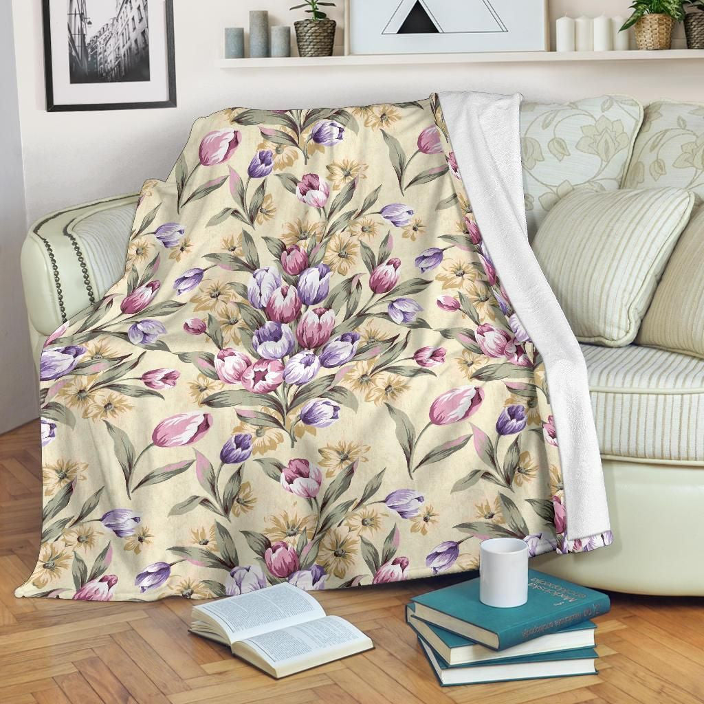 Vintage Tulip Pattern Print Design Fleece Blanket