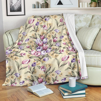 Vintage Tulip Pattern Print Design Fleece Blanket