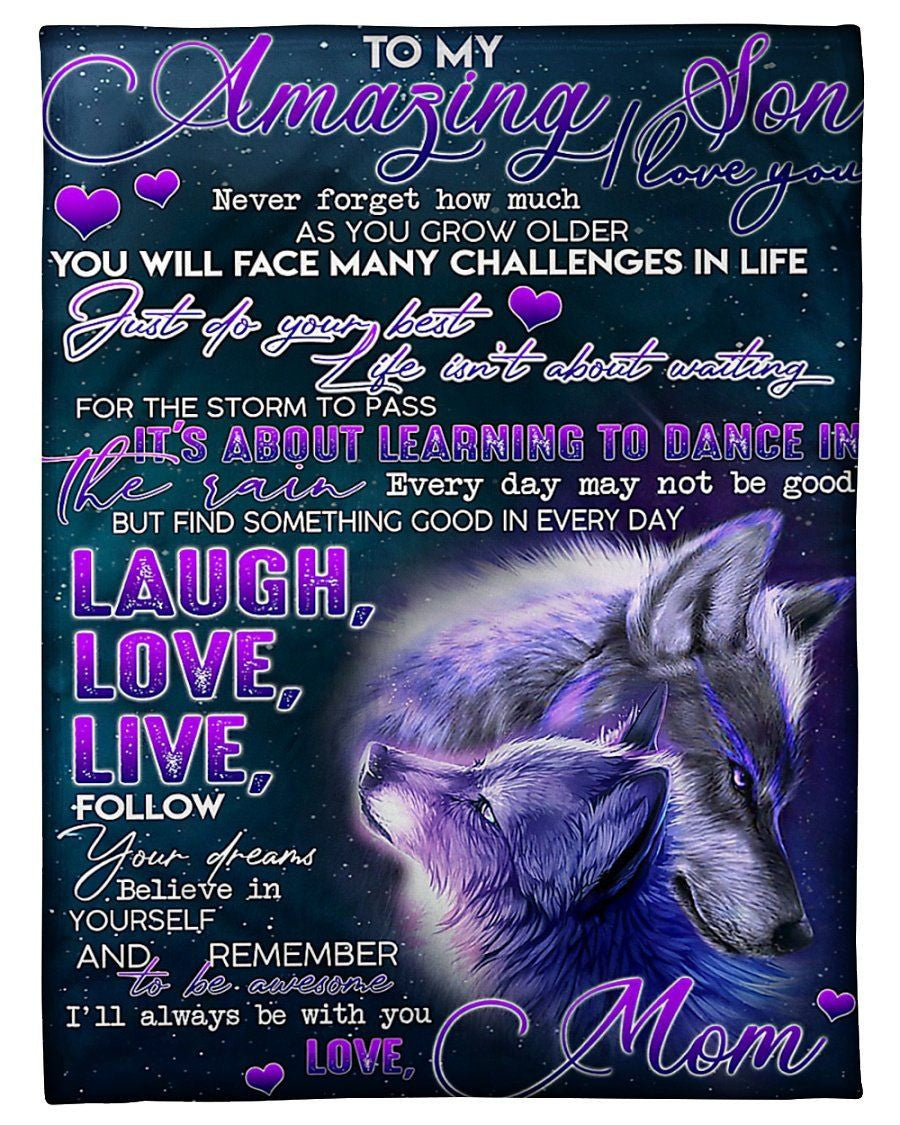 To My Amazing Son Laugh Love Live And Follow Your Dreams Gifts From Mom Fleece Blanket