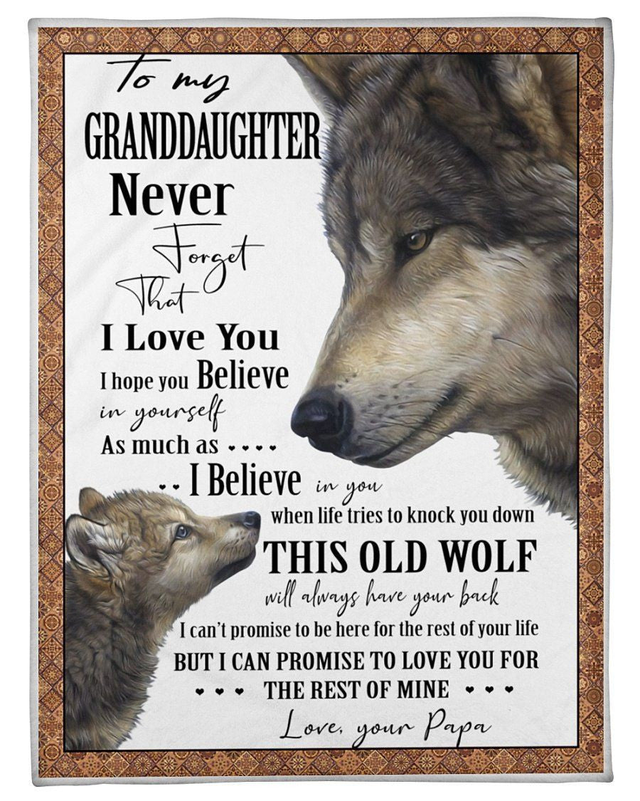 Wolf Love Message Of Papa To Granddaughter Fleece Blanket