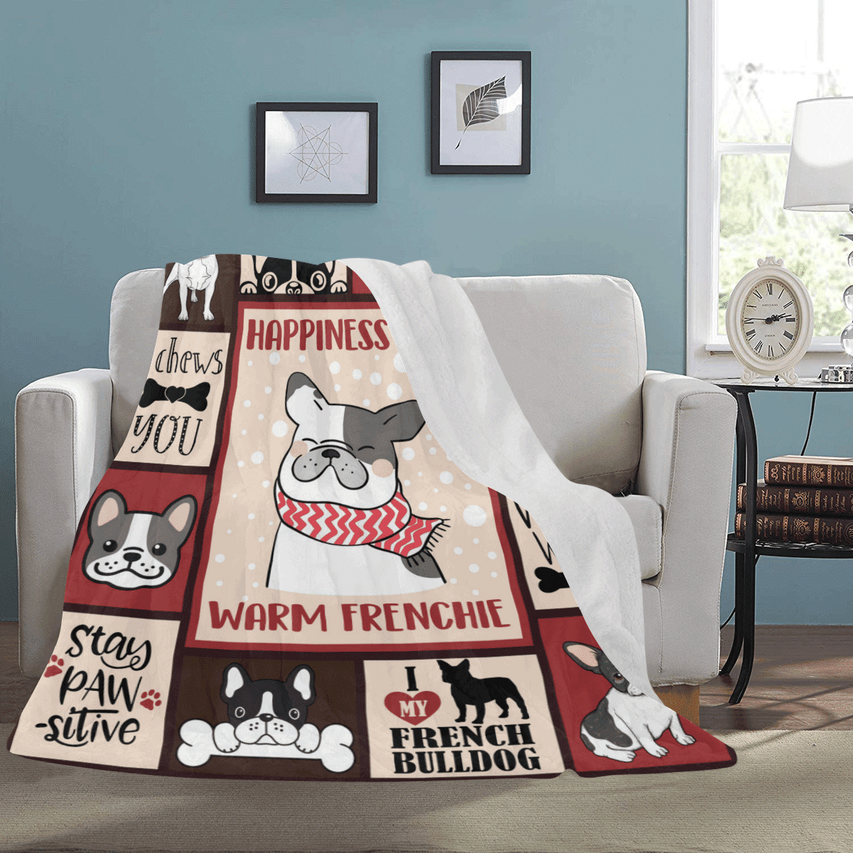 Happiness Is A Warm Frenchie French Bulldog Dog Fleece Blanket