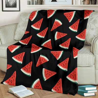 Watermelon Pattern Print Design Black Fleece Blanket