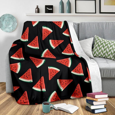 Watermelon Pattern Print Design Black Fleece Blanket
