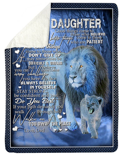 Lion Snowy Forest Believe In Yourself To My Daughter Fleece Blanket Sherpa Blanket