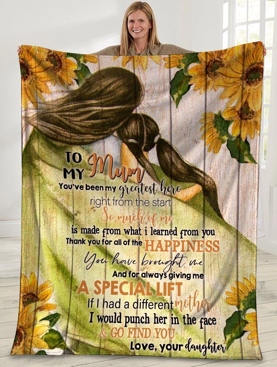 To My Mum You've Been My Greatest Hero Sunflower Mom And Daughter Soft Fleece Blanket