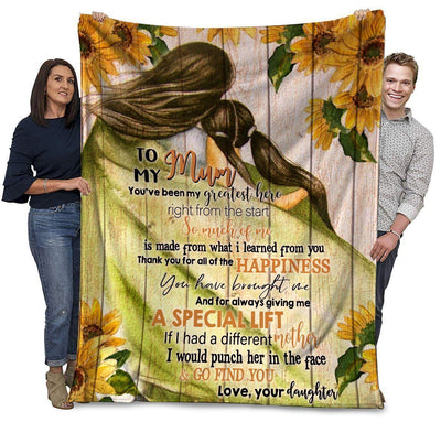 To My Mum You've Been My Greatest Hero Sunflower Mom And Daughter Soft Fleece Blanket