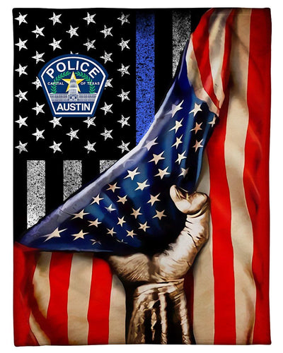 Police Austin American Flag Fleece Blanket