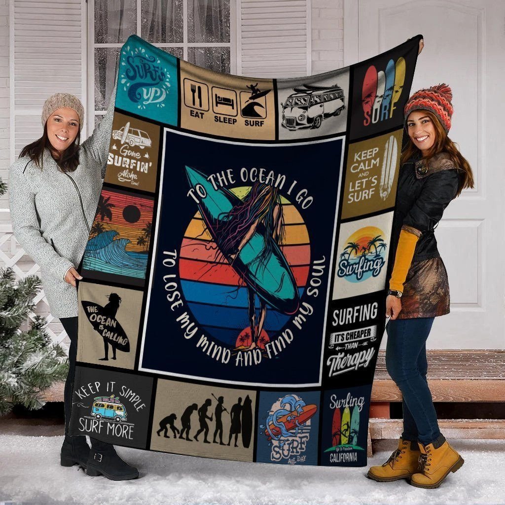 To The Ocean I Go Surfing Summer Surfer Fleece Blanket