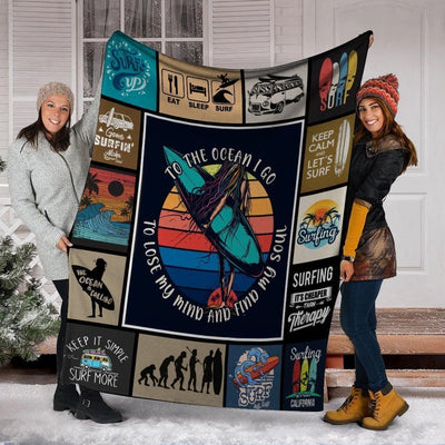To The Ocean I Go Surfing Summer Surfer Fleece Blanket