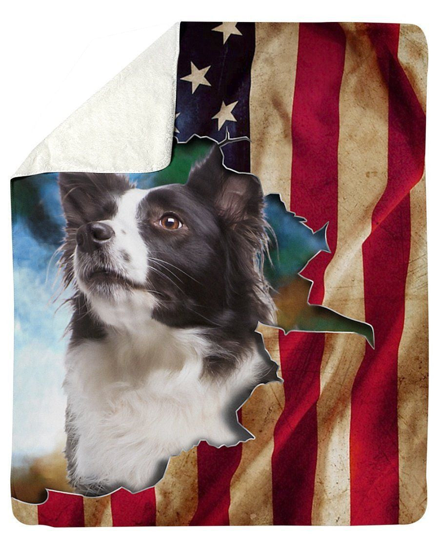 Border Collie Torn American Flag Giving Dog Lovers Fleece Blanket Sherpa Blanket
