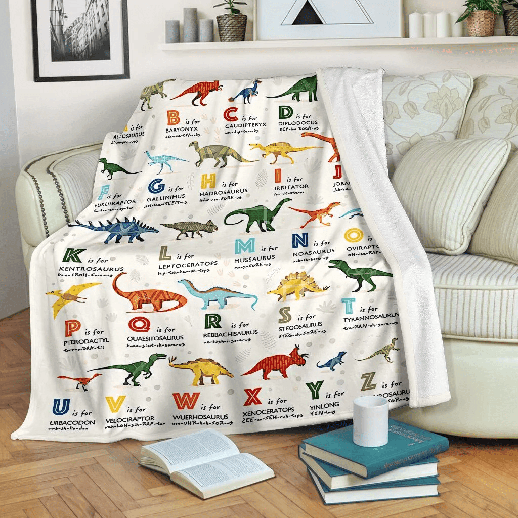 Colorful Dino Alphabet Printed Fleece Blanket Fleece Blanket