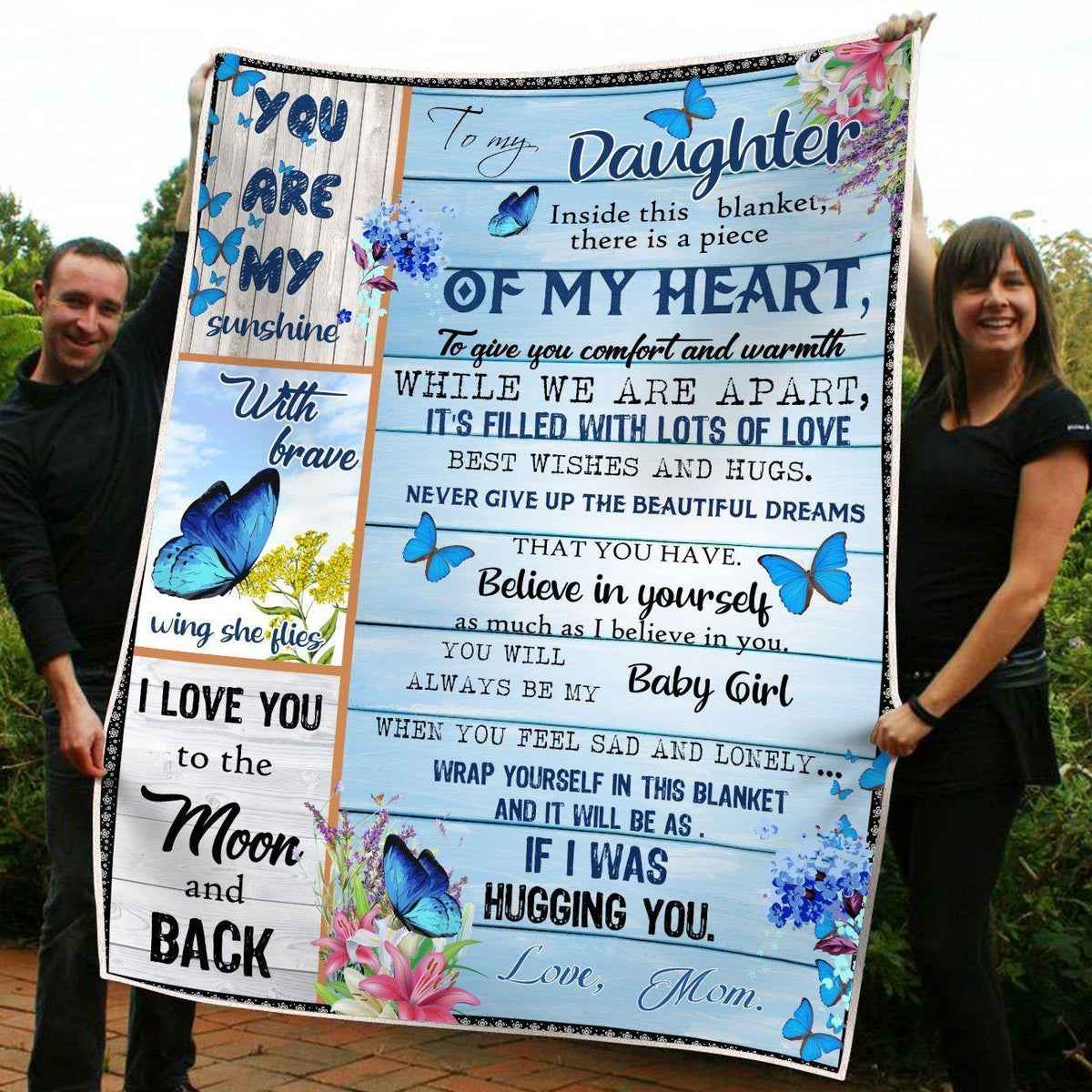 Gift For Daughter You Are My Sunshine Blue Butterflies Fleece Blanket