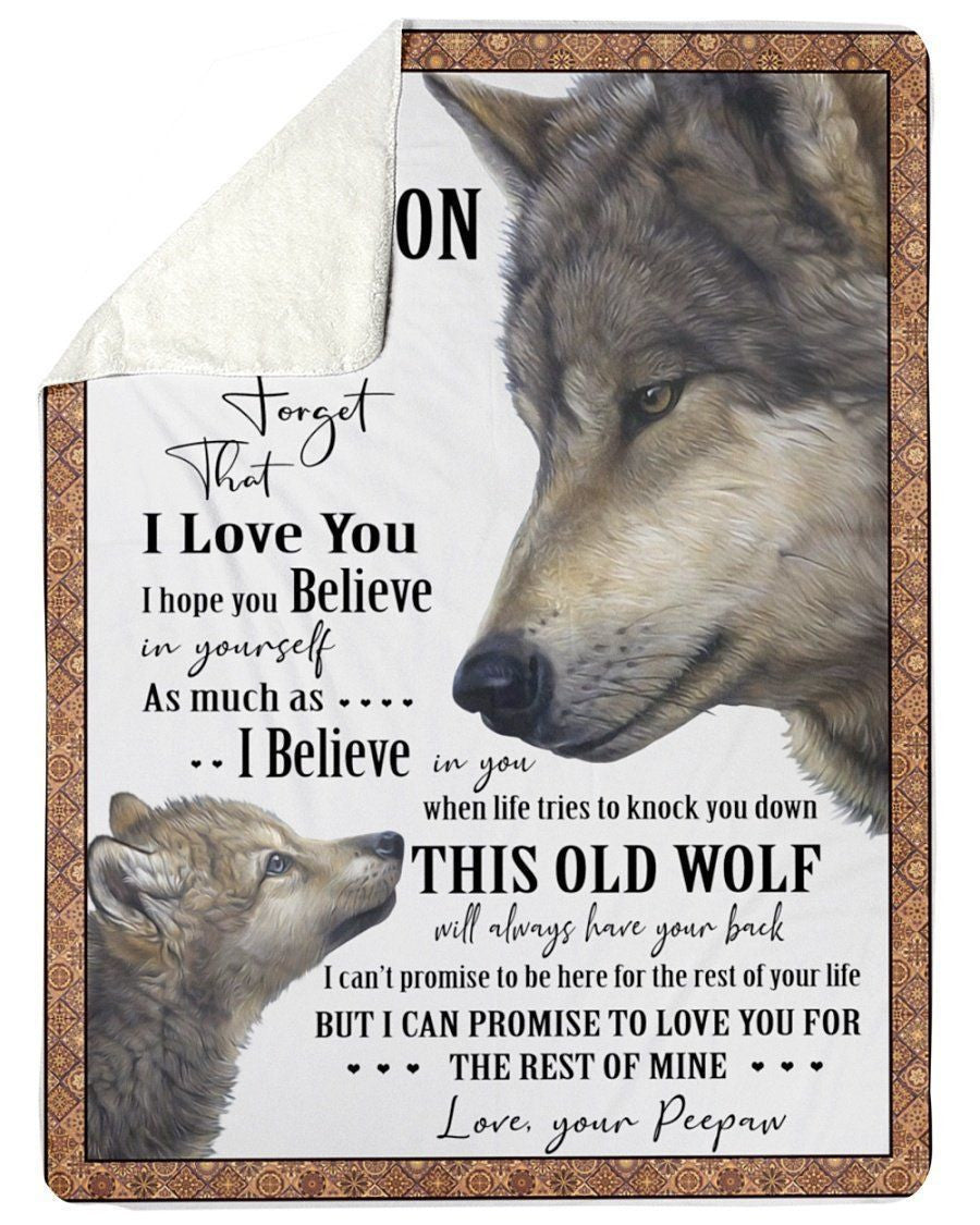 Wolves Love Message To Grandson From Peepaw Fleece Blanket