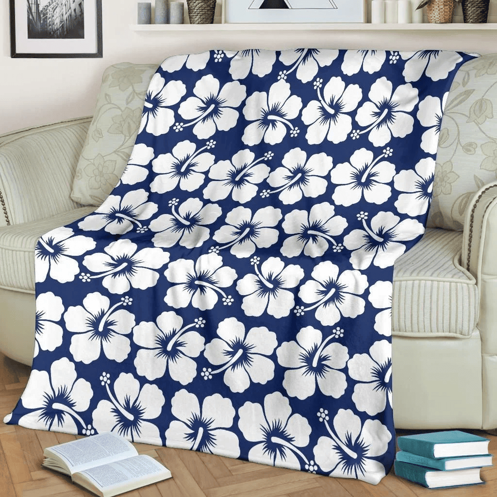 Hibiscus Pattern Print Design White Fleece Blanket