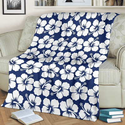 Hibiscus Pattern Print Design White Fleece Blanket