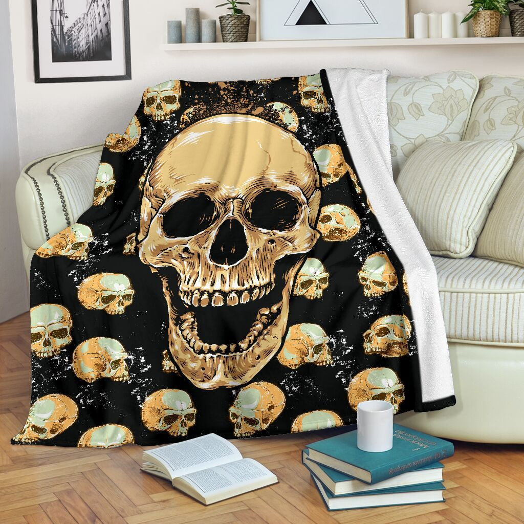 Gold Skull Head Horror Printed Fleece Blanket Fleece Blanket