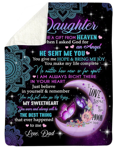 Love You To The Moon And Back Dad To Daughter Fleece Blanket Sherpa Blanket