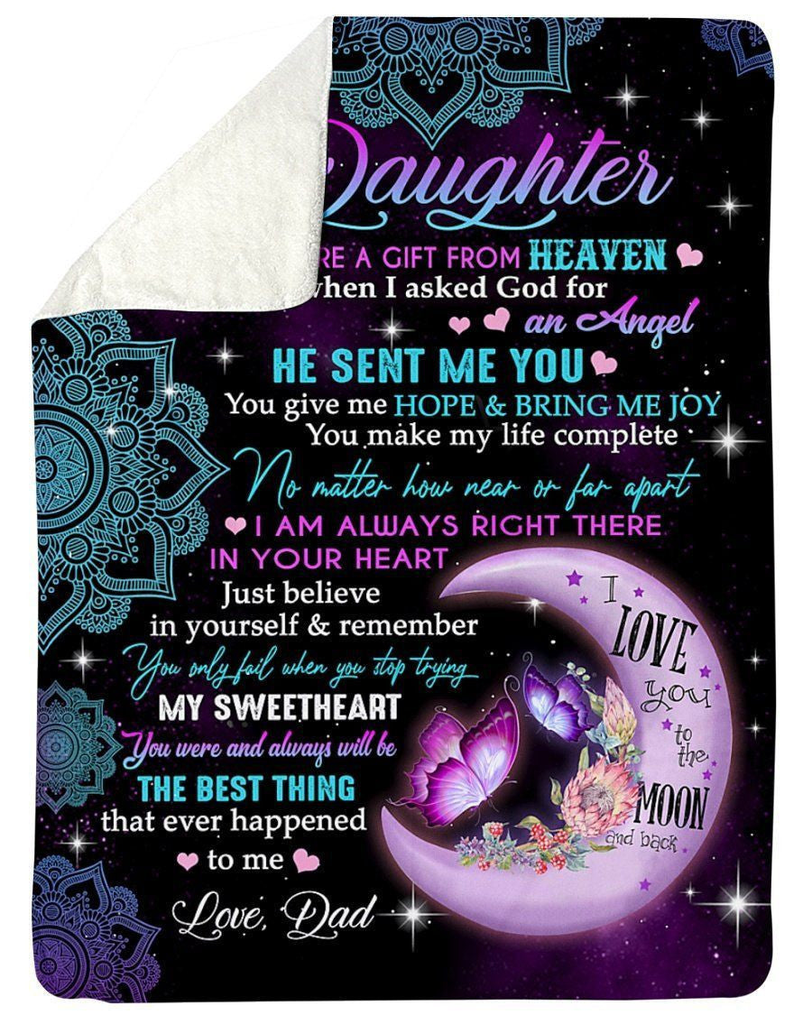 Love You To The Moon And Back Dad To Daughter Fleece Blanket Sherpa Blanket