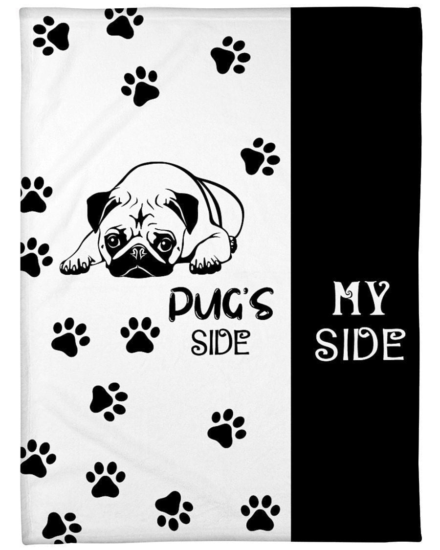 Pug's Side My Side Black And White Fleece Blanket Fleece Blanket