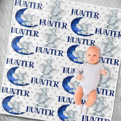Blue Moon Elephant Custom Name Fleece Blanket