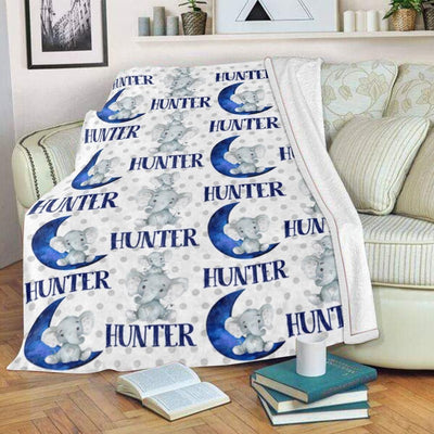 Blue Moon Elephant Custom Name Fleece Blanket