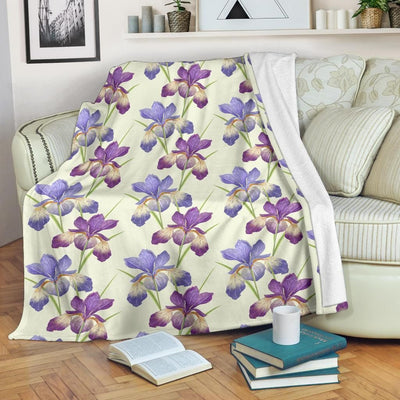 Purple Iris Pattern Print Design Fleece Blanket