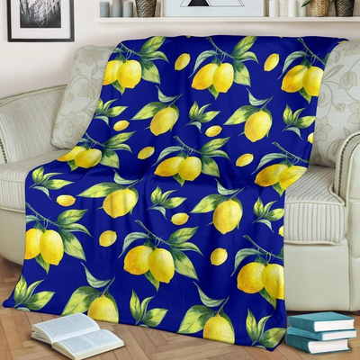 Lemon Pattern Print Design Dark Blue Fleece Blanket