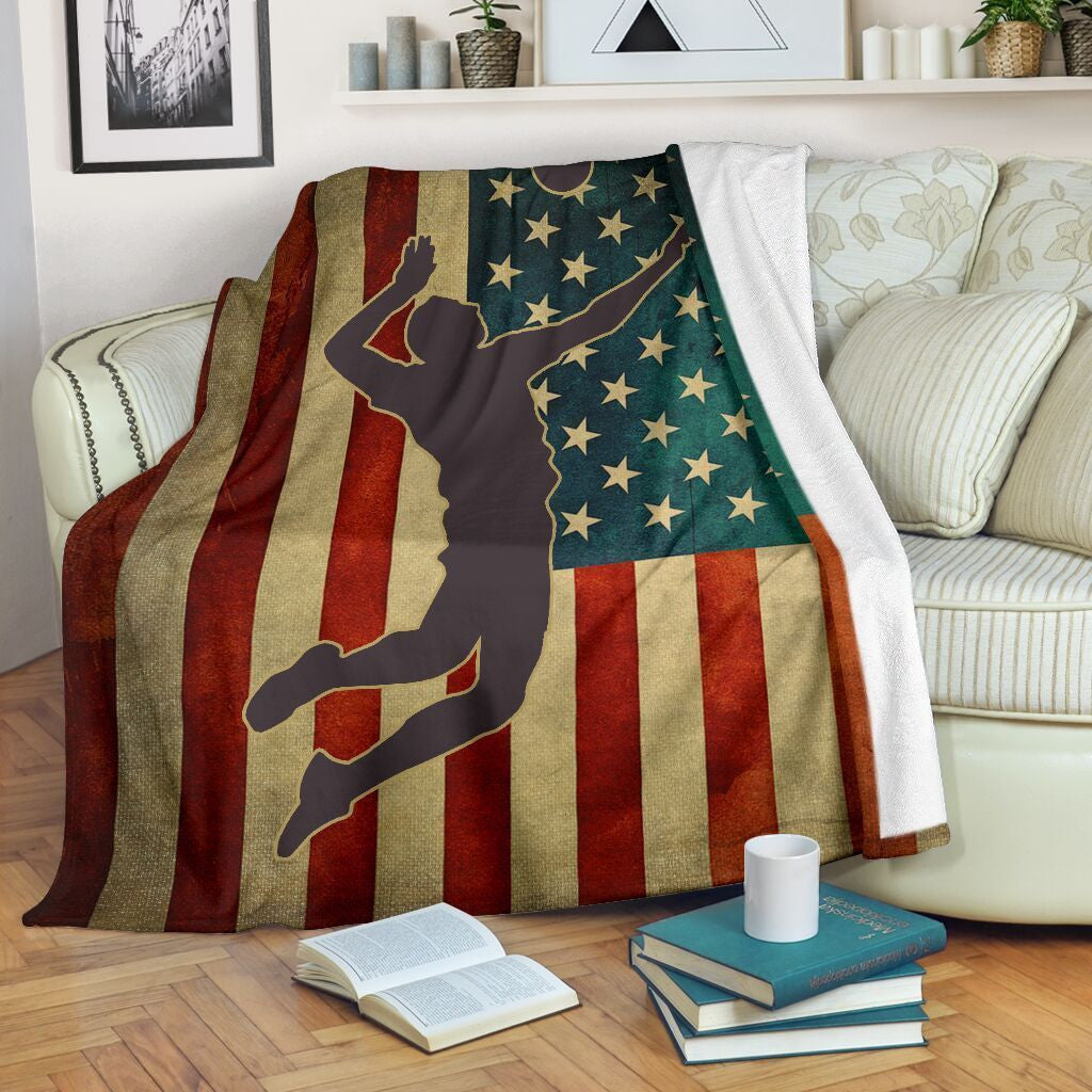 American Flag Volleyball Love Volleyball Player Fleece Blanket