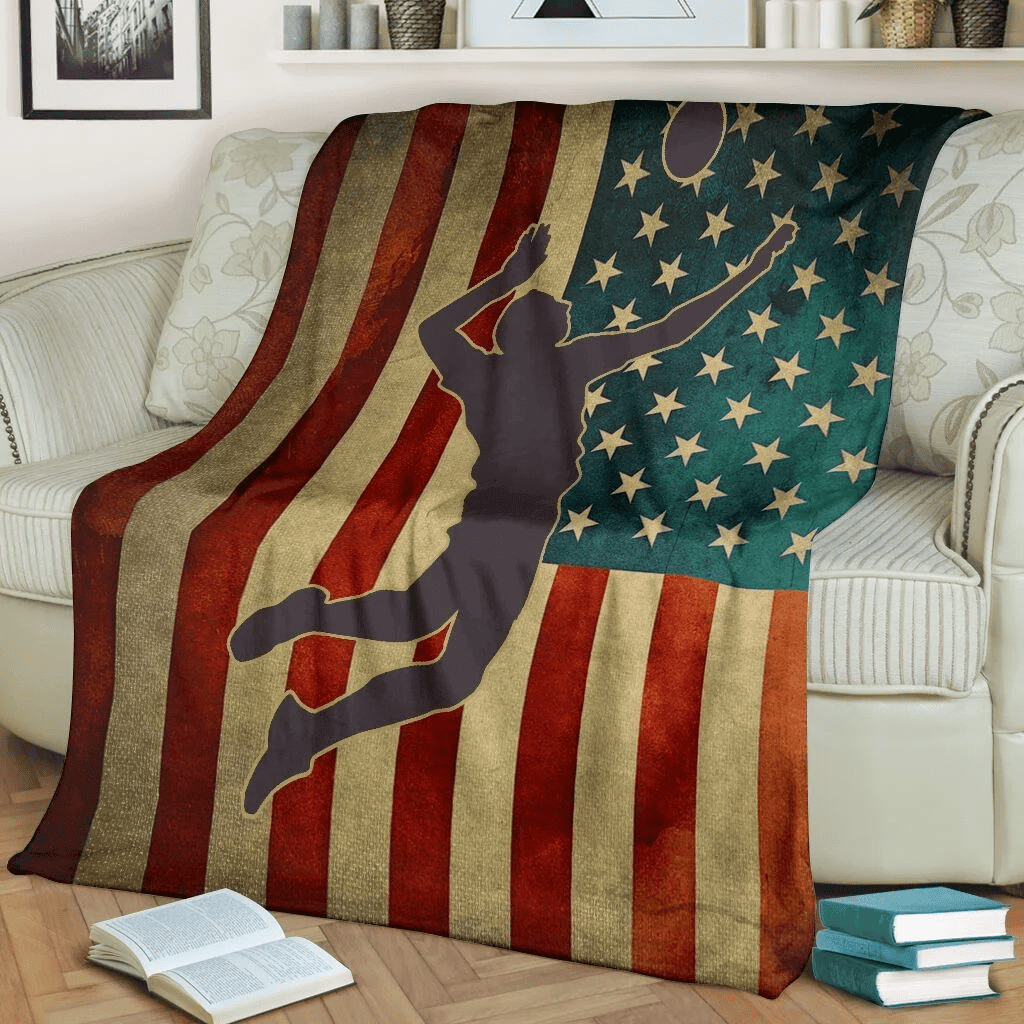 American Flag Volleyball Love Volleyball Player Fleece Blanket
