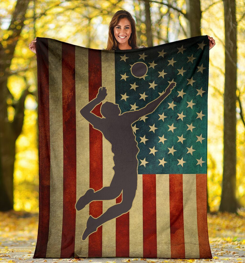 American Flag Volleyball Love Volleyball Player Fleece Blanket