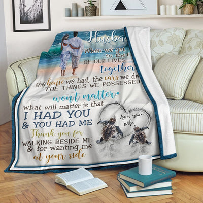 To My Husband Sea Turtle Beach Fleece Blanket