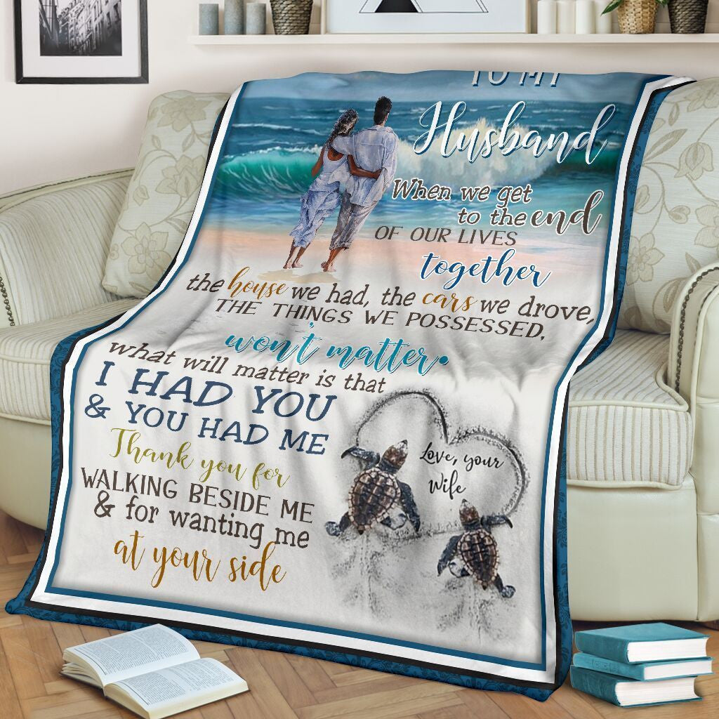 To My Husband Sea Turtle Beach Fleece Blanket