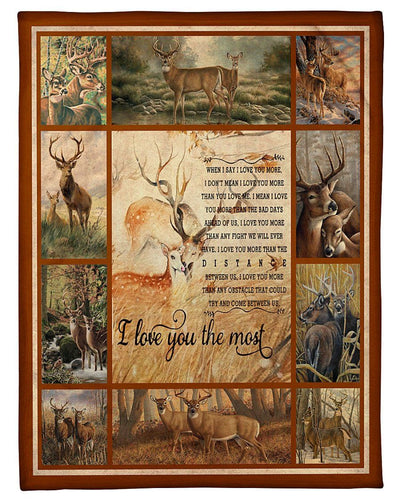Deer Vintage I Love You The Most Love Couple Valentine Best Gift Fleece Blanket