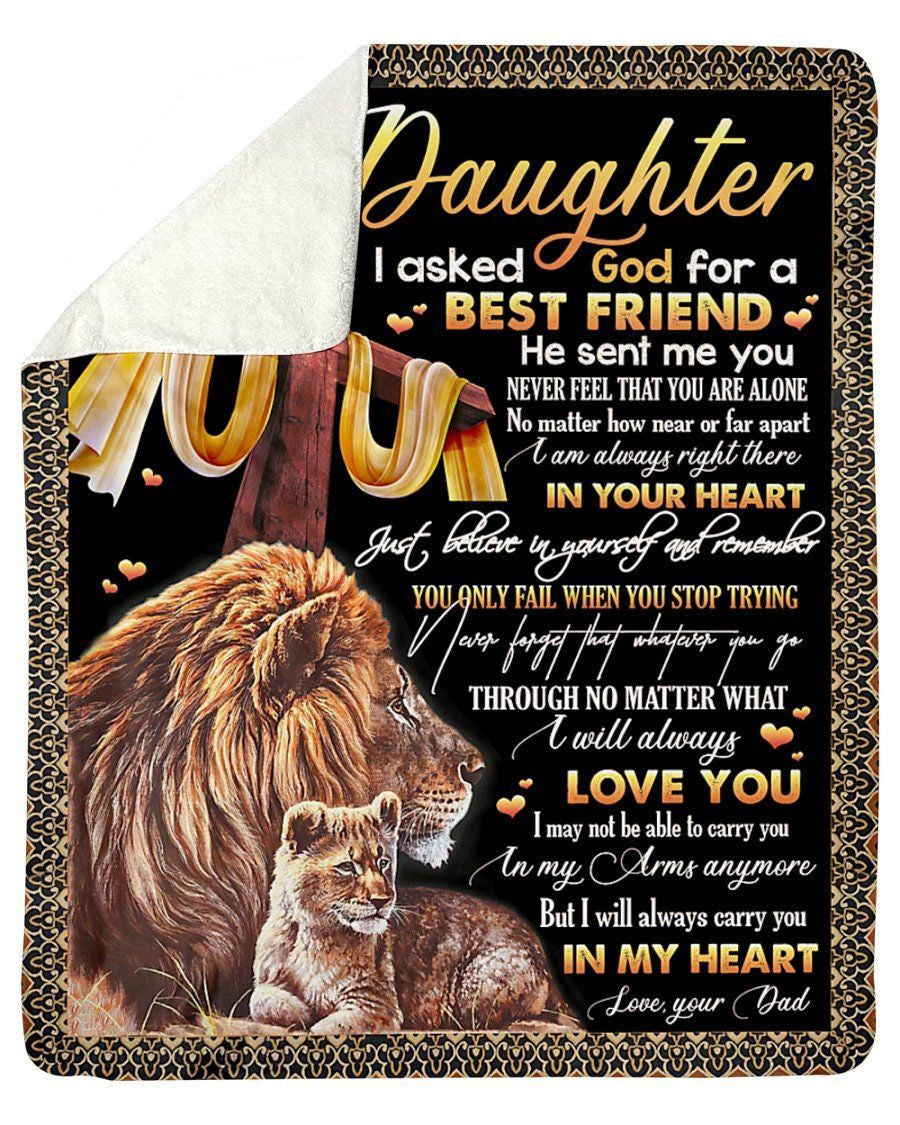 To Daughter Mom And Daughter Lion I Asked God For A Best Friend Fleece Blanket Sherpa Blanket