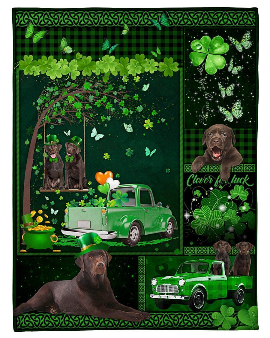 Chocolate Labrador Truck Irish St Patricks Day Gift For Dog Lover Fleece Blanket