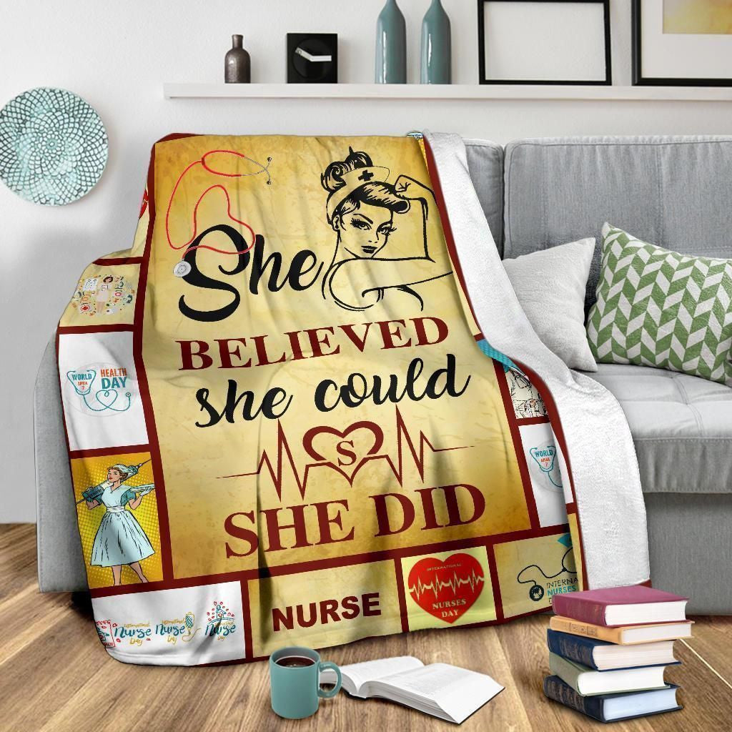 She Believed She Could She Did Nurse Fleece Blanket