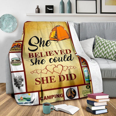 She Believed She Could She Did Camping Fleece Blanket