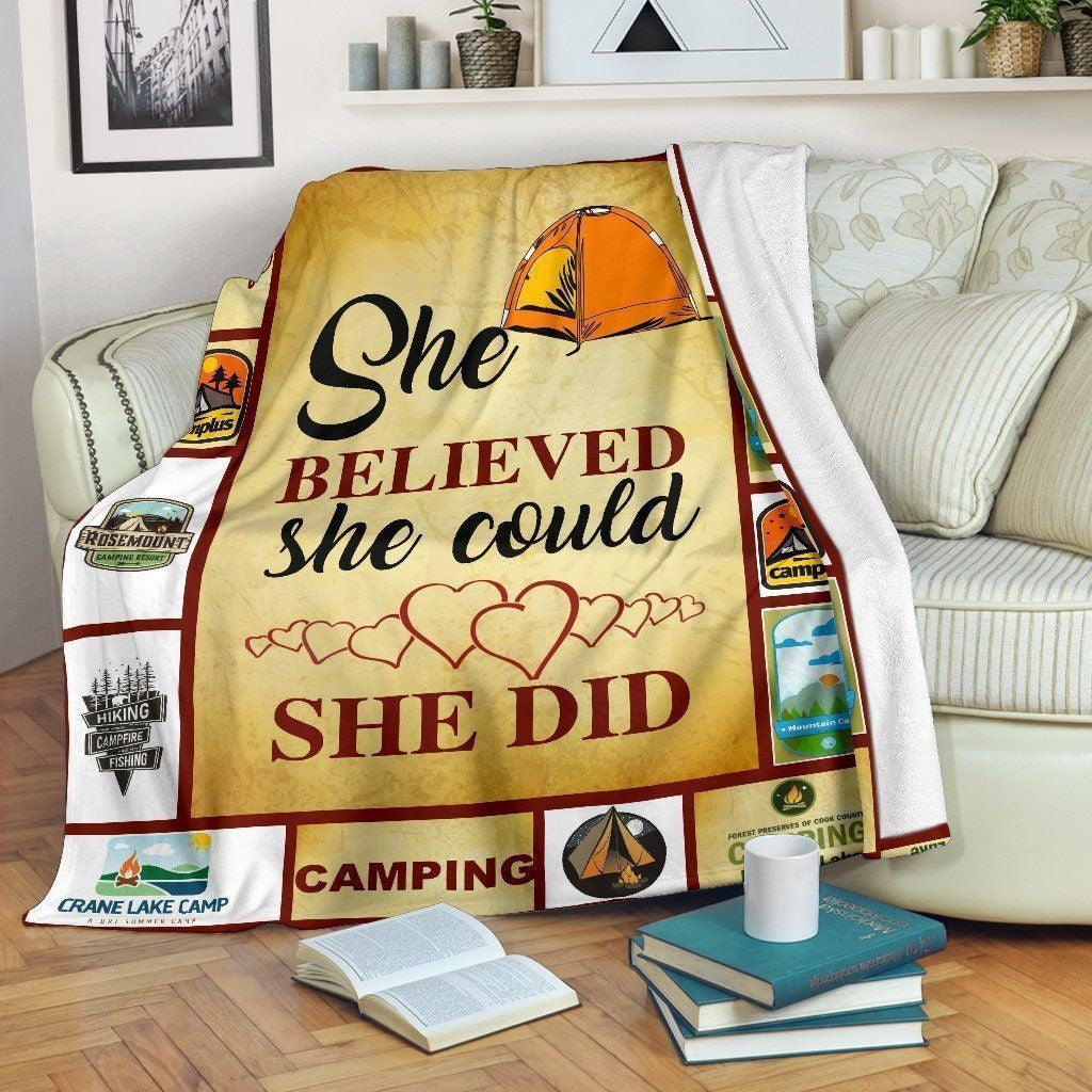 She Believed She Could She Did Camping Fleece Blanket